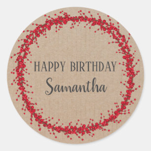 Sticker Rond Joyeux anniversaire Noël Floral Wreath Craft