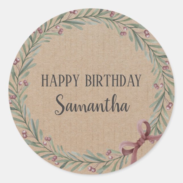 Sticker Rond Joyeux anniversaire Noël Floral Wreath Craft Class (Devant)