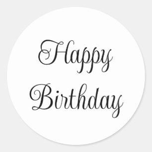 Sticker Rond Joyeux Anniversaire noir et blanc Élégant Script