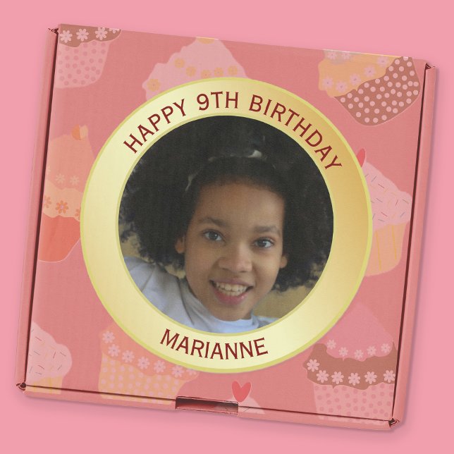 Sticker Rond Joyeux Anniversaire Nom, Âge Et Photo Or  (Gold Birthday Sticker)