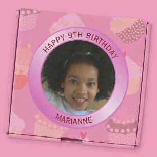 Sticker Rond Joyeux Anniversaire Nom, Âge Et Photo Rose