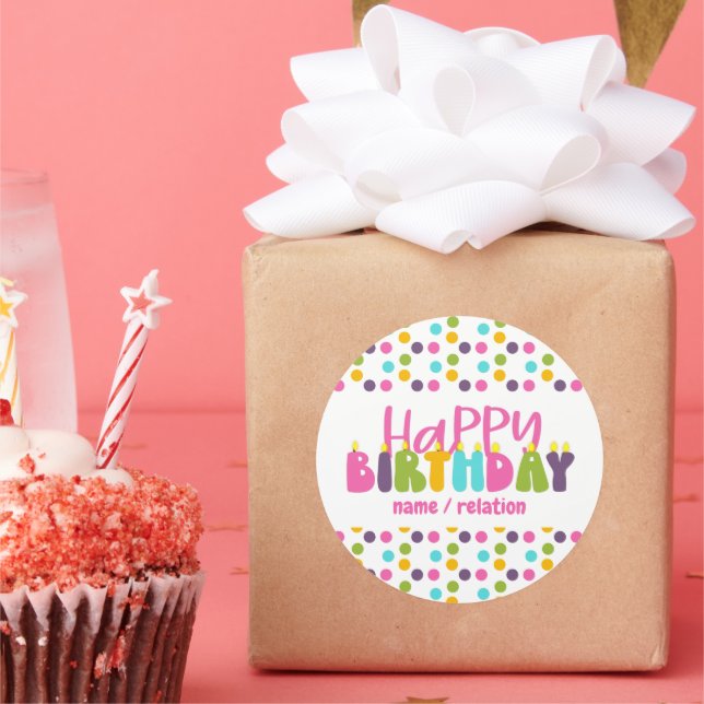 Sticker Rond Joyeux Anniversaire Nom Colorful Candle Typographi (Fête)