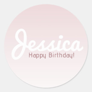 Sticker Rond Joyeux anniversaire, Nom personnalisable   Rose Om