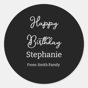 Sticker Rond Joyeux Anniversaire Nom Typographie moderne Noir B