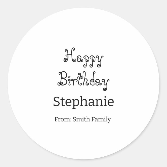 Sticker Rond Joyeux Anniversaire Nom Typographie Moderne Simple (Devant)
