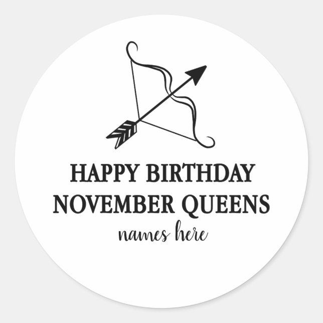 Sticker Rond joyeux anniversaire novembre carte reine personnal (Devant)