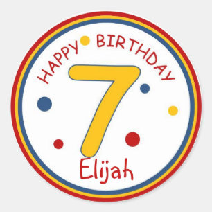 Sticker Rond Joyeux anniversaire numéro 7 de couleurs primaire