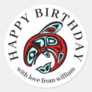 Sticker Rond Joyeux Anniversaire Orque Sauvage Killer Whale Art