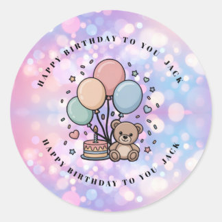 Sticker Rond Joyeux Anniversaire Ourson Mignon et Ballons Paste