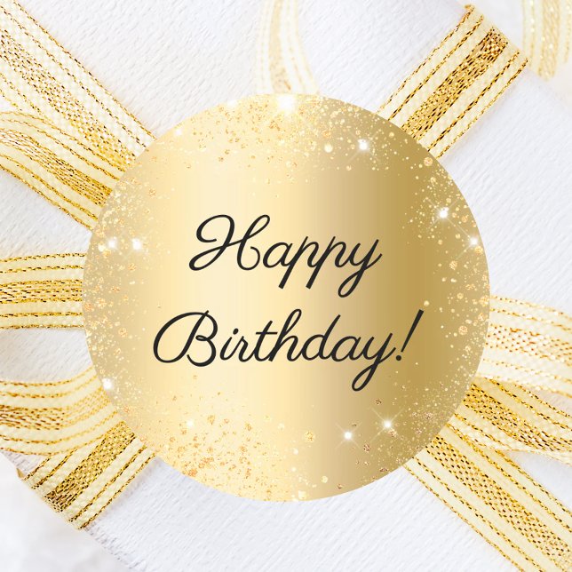 Sticker Rond Joyeux Anniversaire Paillettes dorées (Créateur téléchargé)