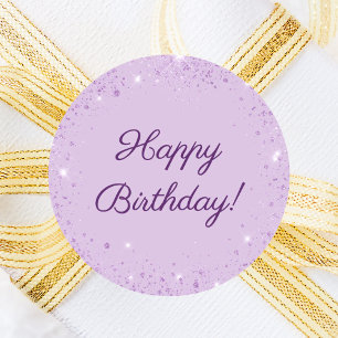 Sticker Rond Joyeux Anniversaire paillettes lavande violettes
