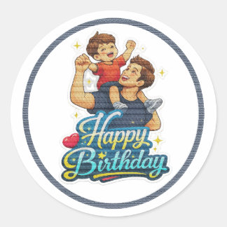 Sticker Rond Joyeux Anniversaire Papa et Fils