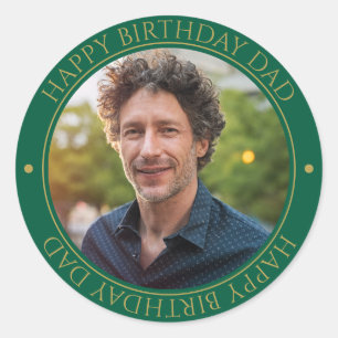 Sticker Rond Joyeux anniversaire papa moderne élégant vert phot