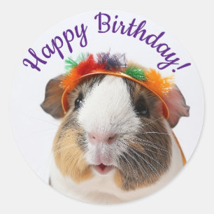 Sticker Rond Joyeux Anniversaire - Parti Animal Guinée Pig #2
