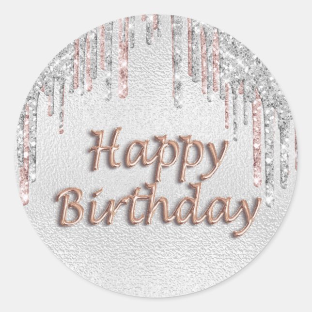 Sticker Rond Joyeux anniversaire parties scintillant argent gou (Devant)