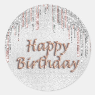 Sticker Rond Joyeux anniversaire parties scintillant argent gou