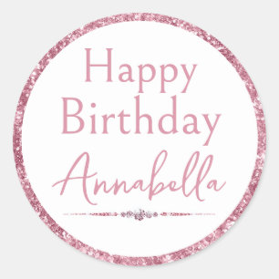 Sticker Rond Joyeux anniversaire Parties scintillant rose et di