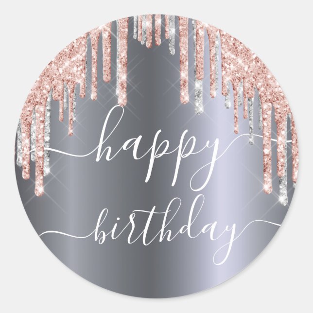 Sticker Rond Joyeux anniversaire parties scintillant rose or ar