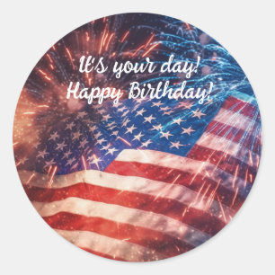 Sticker Rond Joyeux anniversaire patriotique