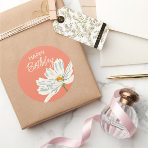 Sticker Rond Joyeux anniversaire pendant l'été Fleur Artistique