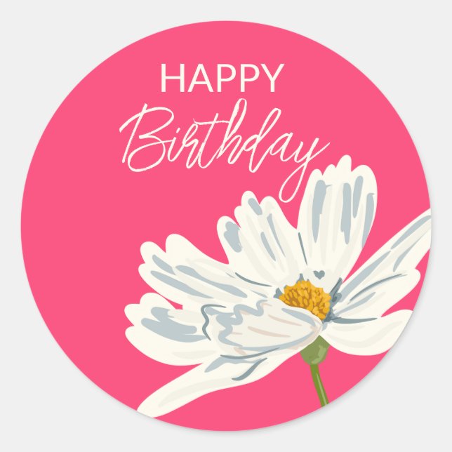 Sticker Rond Joyeux anniversaire pendant l'été Fleur Artistique (Devant)
