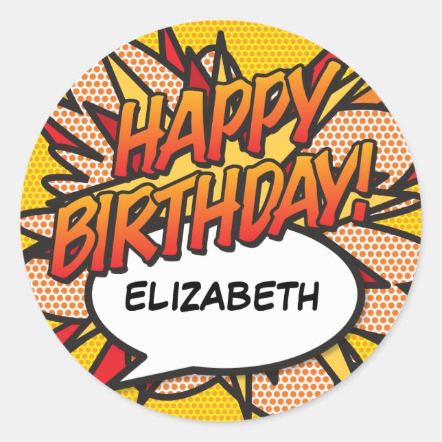 Sticker Rond Joyeux anniversaire personnalisé Fun Moderne (Devant)
