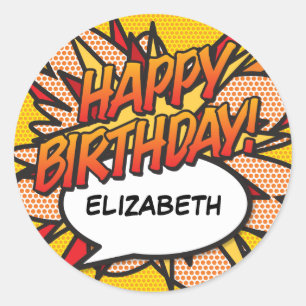 Sticker Rond Joyeux anniversaire personnalisé Fun Moderne