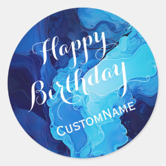 Sticker Rond Joyeux Anniversaire Personnalisé Nom Bleu