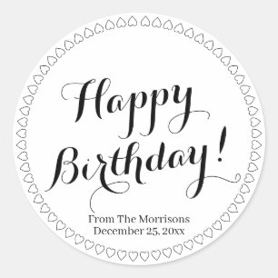 Sticker Rond Joyeux Anniversaire personnalisé nom de script co