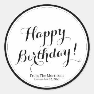 Sticker Rond Joyeux Anniversaire personnalisé nom de script no