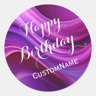 Sticker Rond Joyeux Anniversaire Personnalisé Nom Purple