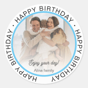 Sticker Rond Joyeux Anniversaire Personnalisé Simple Photo Marq