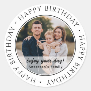 Sticker Rond Joyeux anniversaire   Photo classique simple perso