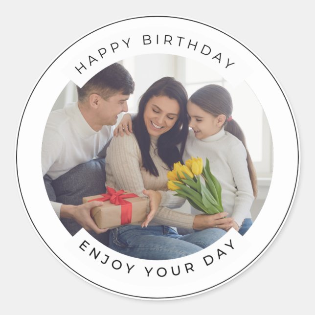 Sticker Rond Joyeux anniversaire | Photo classique simple perso (Devant)