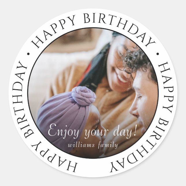 Sticker Rond Joyeux anniversaire | Photo classique simple perso (Devant)