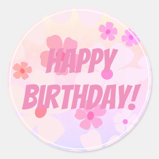 Sticker Rond Joyeux anniversaire Pink Flower Power (Devant)
