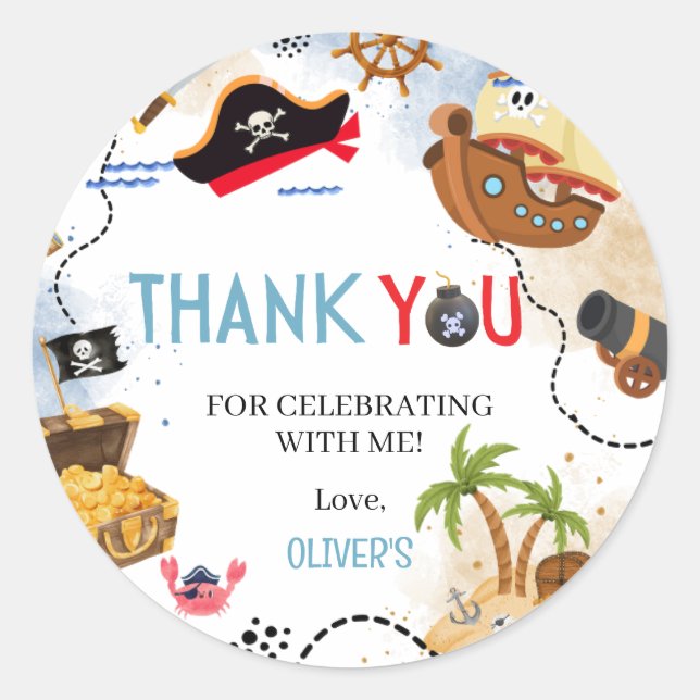 Sticker Rond Joyeux Anniversaire Pirate Merci (Devant)