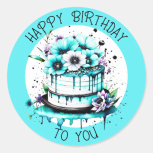 Sticker Rond Joyeux Anniversaire Pour Vous   Joli gâteau Whimsi