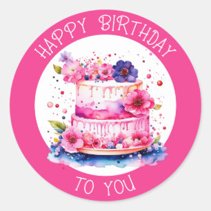 Sticker Rond Joyeux Anniversaire Pour Vous   Joli gâteau Whimsi