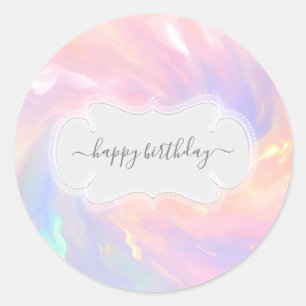 Sticker Rond Joyeux Anniversaire Princesse Holographique Pastel
