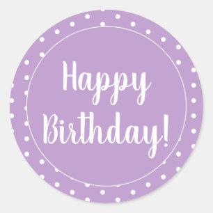 Sticker Rond Joyeux Anniversaire Purple Lilac Polka Point