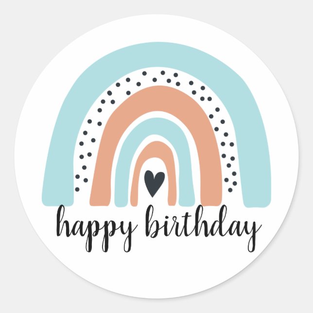 Sticker Rond Joyeux anniversaire Rainbow Blue Peach (Devant)