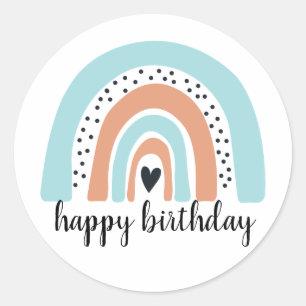 Sticker Rond Joyeux anniversaire Rainbow Blue Peach