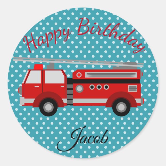 Sticker Rond Joyeux Anniversaire Red Fire Engine (Devant)