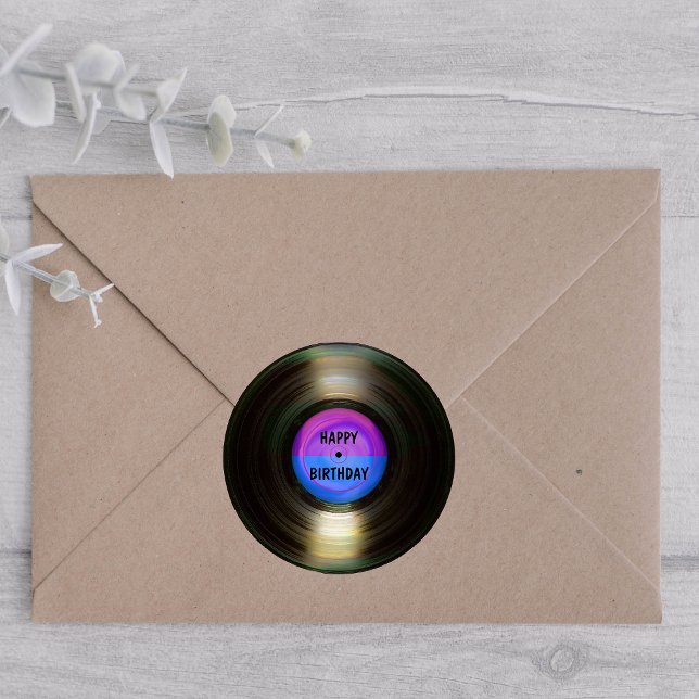 Sticker Rond Joyeux Anniversaire Retro Vinyl Record (Créateur téléchargé)