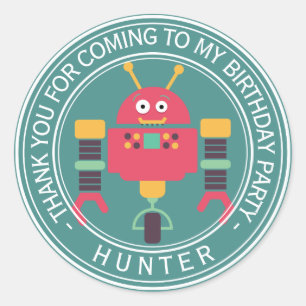 Sticker Rond Joyeux anniversaire - Robot Merci