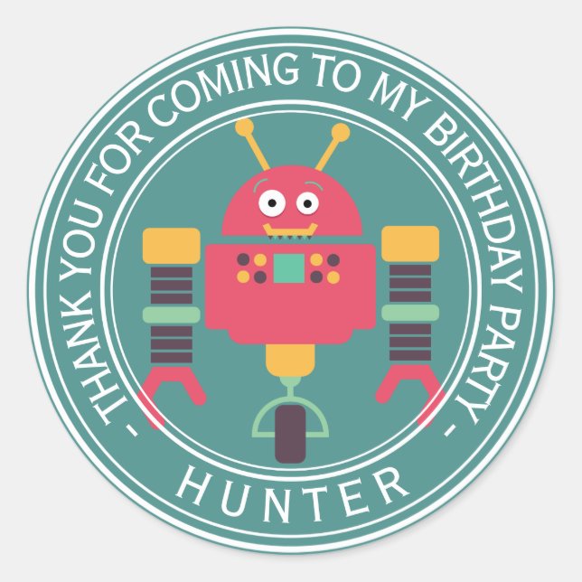 Sticker Rond Joyeux anniversaire - Robot Merci (Devant)