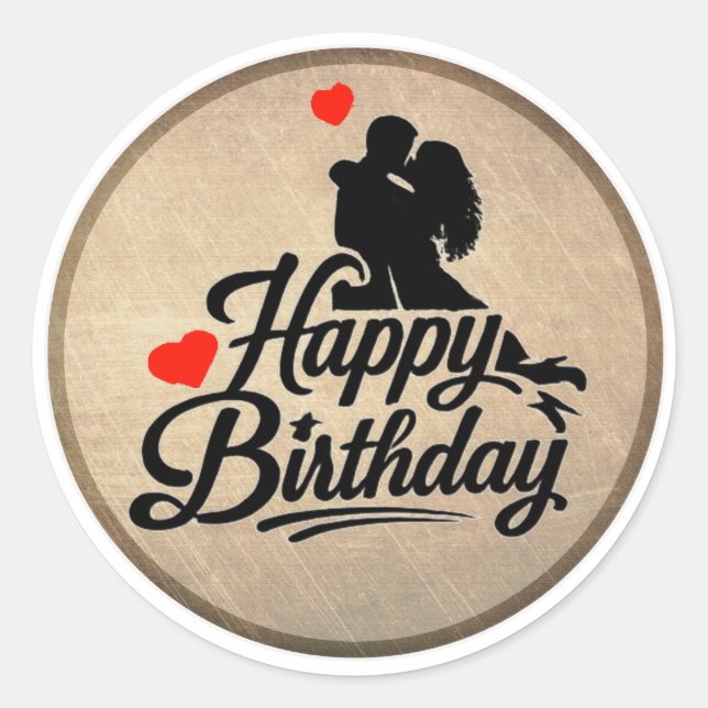 Sticker Rond Joyeux Anniversaire Romantique (Devant)