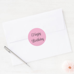 Sticker Rond Joyeux Anniversaire rose clair et noir élégant scr