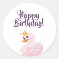 Joyeux Anniversaire rose cygne princesse sur blanc